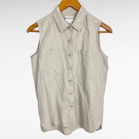 VINTAGE | Carol Horn Workshop Light Taupe Natural Linen Blend Sleeveless Shirt - Picture 6 of 8